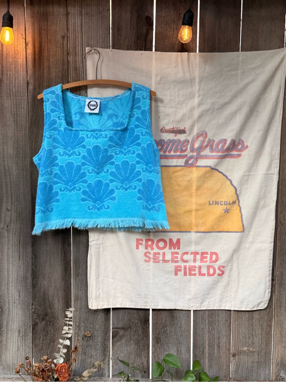 Handmade towel top Vintage fabric Blue Floral